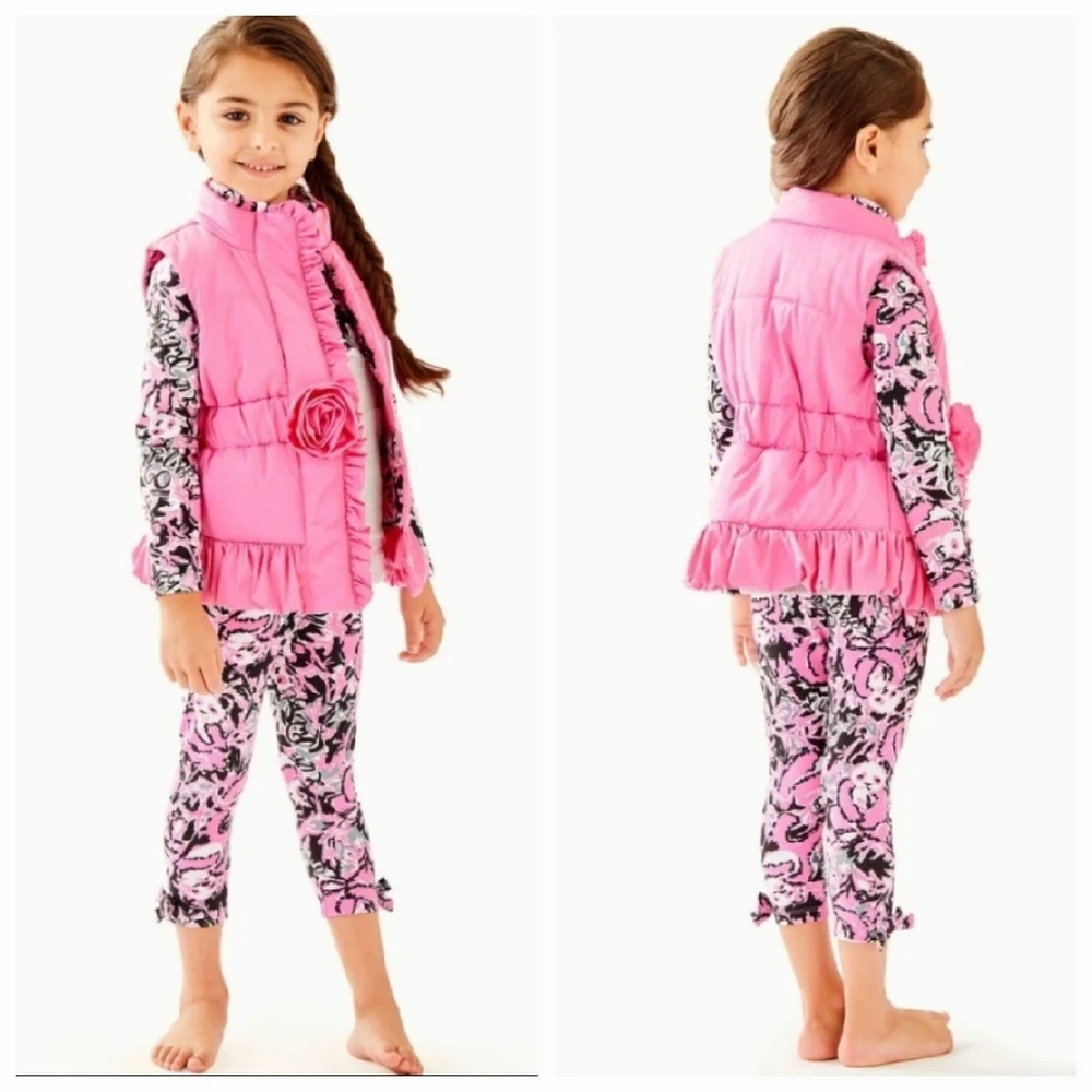 Lilly Pulitzer CAYLEE Pink Puffer Vest Rosette Ruffle  Snap Activewear Barbie - Picture 9 of 9